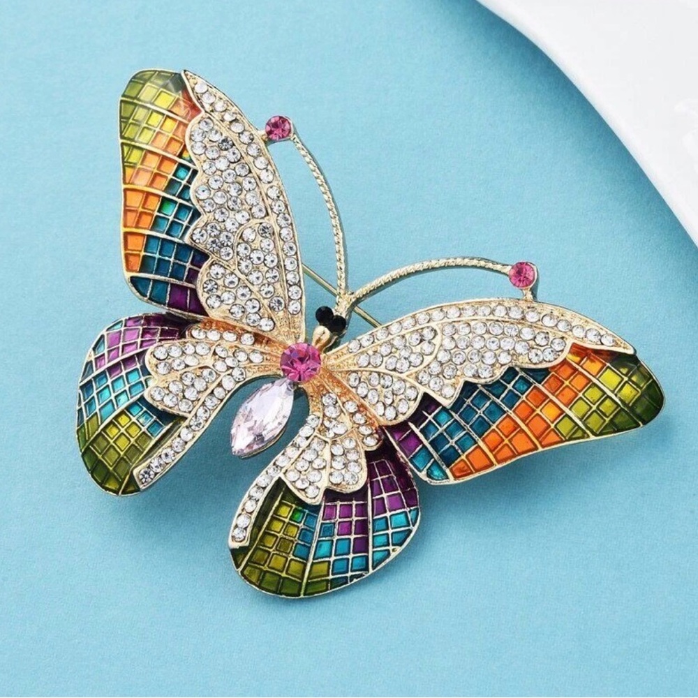 Colorful Butterfly Brooch with Crystals - Picture 3 of 3
